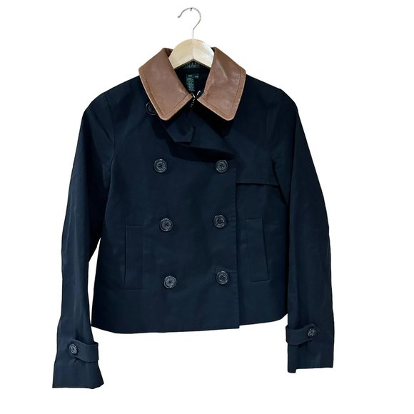 Ralph Lauren Jackets & Blazers - Ralph Lauren Jacket Womens Size Small Petite Black Button Leather Collar Coat